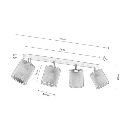 Foco de techo NEGRO 4xE27/25W/230V nogal - certificado FSC