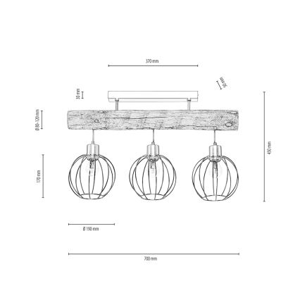 Lámpara de techo BERIS 3xE27/25W/230V pino - certificado FSC