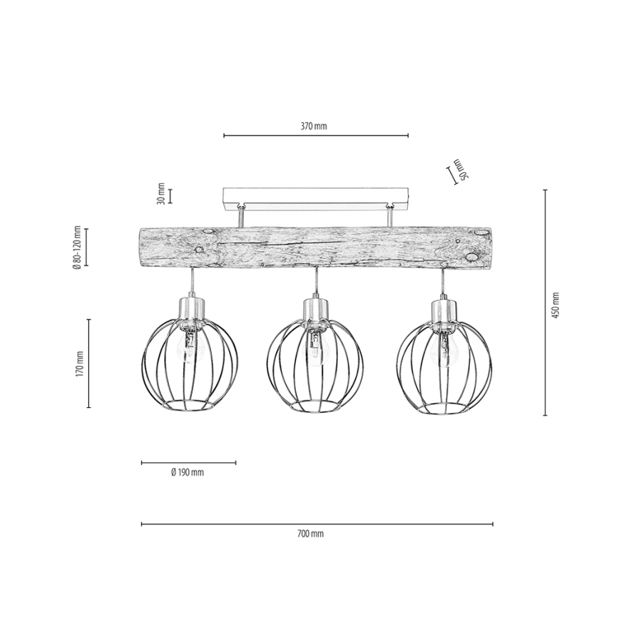 Lámpara de techo BERIS 3xE27/25W/230V pino - certificado FSC