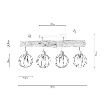 Lámpara de techo BERIS 4xE27/25W/230V pino