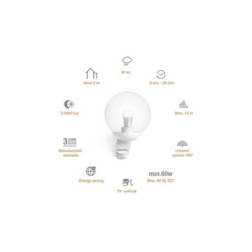 STEINEL 005917 - Aplique exterior con sensor L585S 1xE27/60W blanco IP44