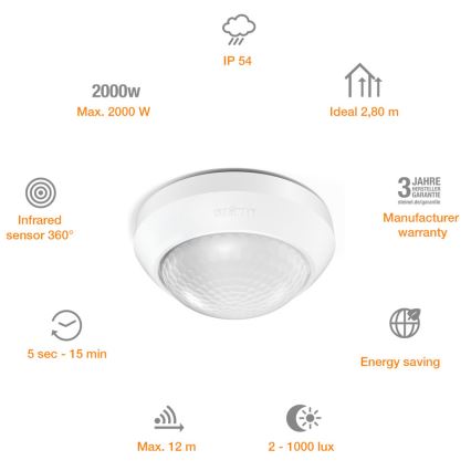 STEINEL 006532 - Sensor de movimiento exterior IS360-3 blanco IP54