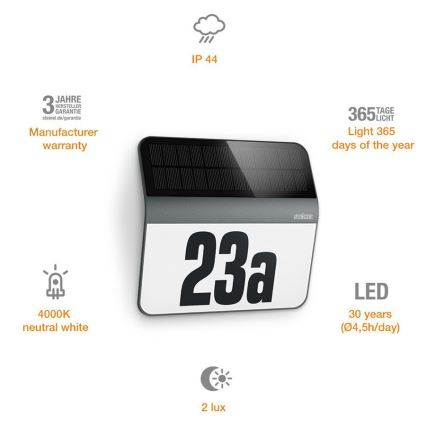 STEINEL 035730 - Número de casa LED solar XSolar LH-N LED/0,03W IP44 2500 mAh