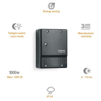 STEINEL 550318 - Interruptor crepuscular NightMatic 2000 negro IP54