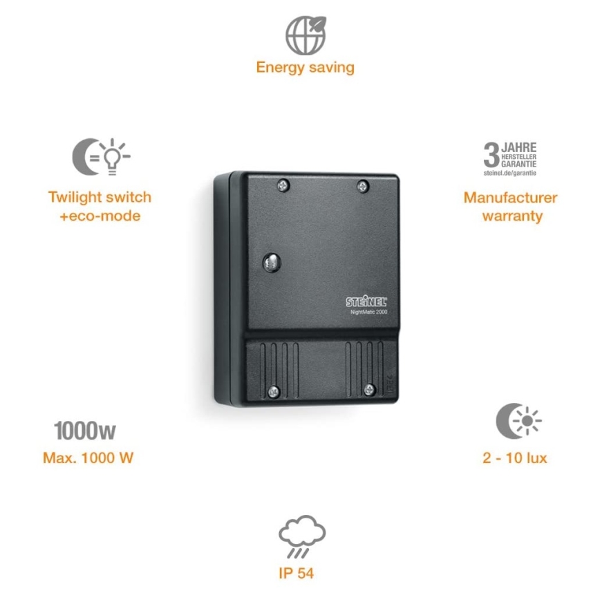 STEINEL 550318 - Interruptor crepuscular NightMatic 2000 negro IP54