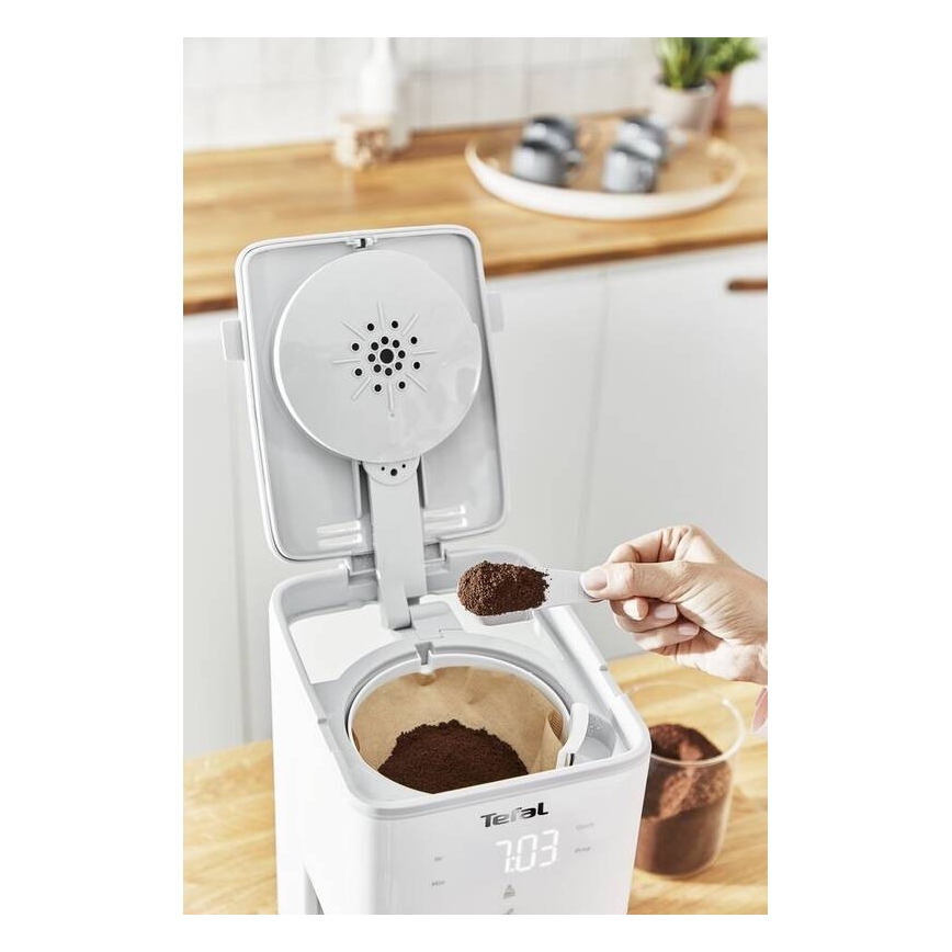 Tefal - Cafetera de goteo con pantalla LCD SENSE 1000W/230V blanco
