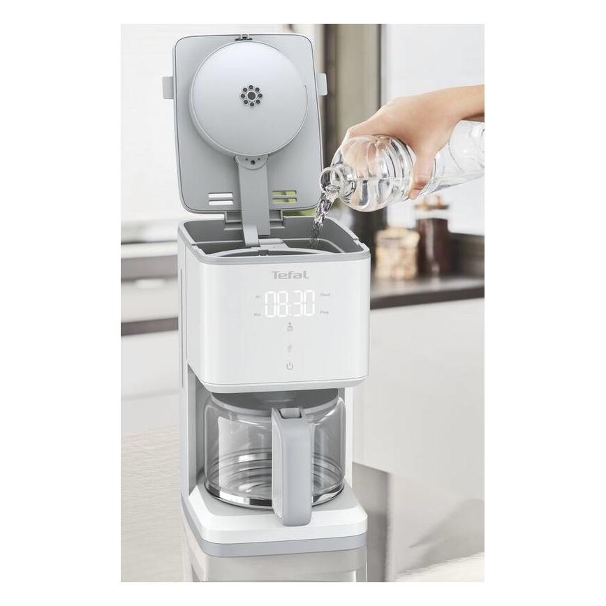 Tefal - Cafetera de goteo con pantalla LCD SENSE 1000W/230V blanco