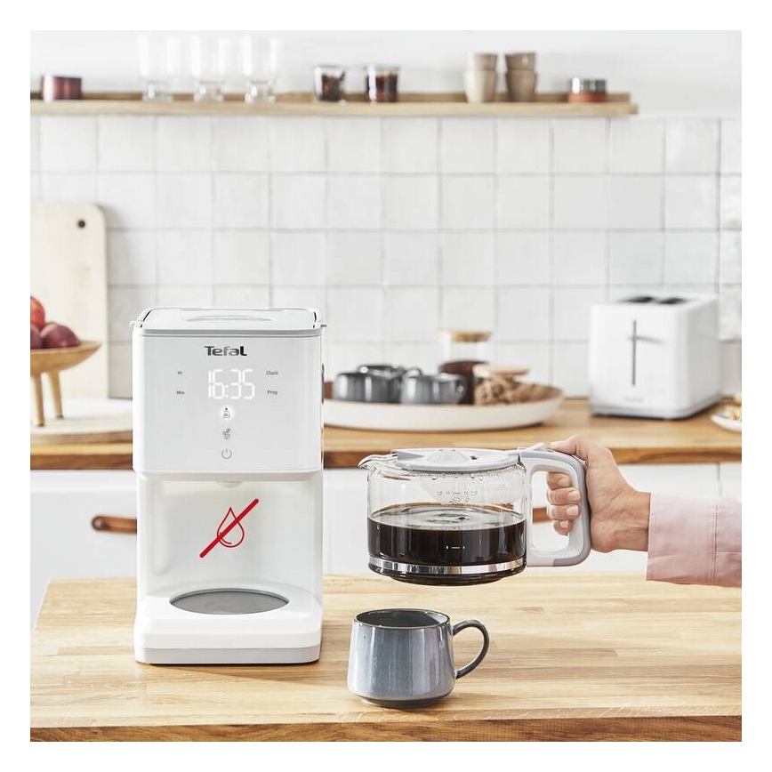 Tefal - Cafetera de goteo con pantalla LCD SENSE 1000W/230V blanco