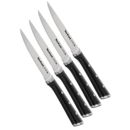 Tefal - SET 4x Cuchillo para carne de acero inoxidable ICE FORCE 11 cm cromo brillante/negro
