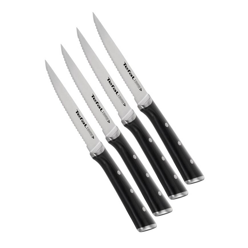 Tefal - SET 4x Cuchillo para carne de acero inoxidable ICE FORCE 11 cm cromo brillante/negro