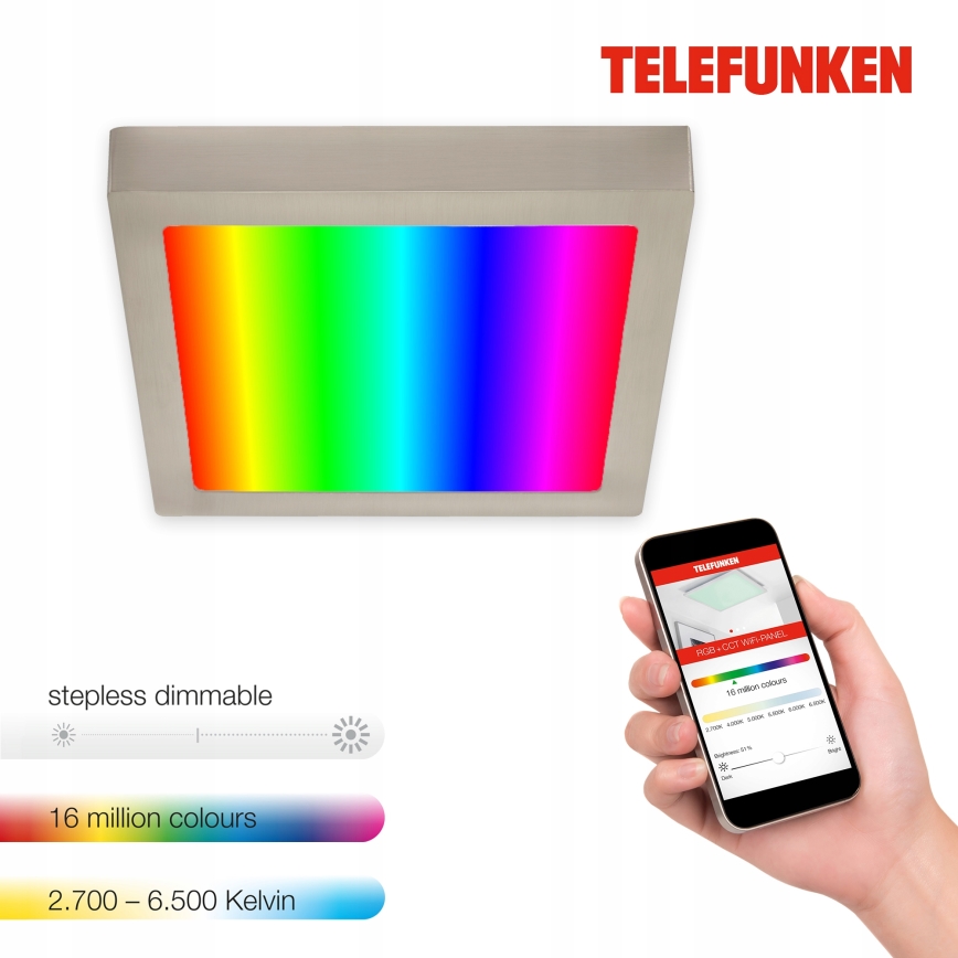 Telefunken 309602TF - Plafón LED RGBW regulable LED/18W/230V 2700-6500K Wi-Fi Tuya