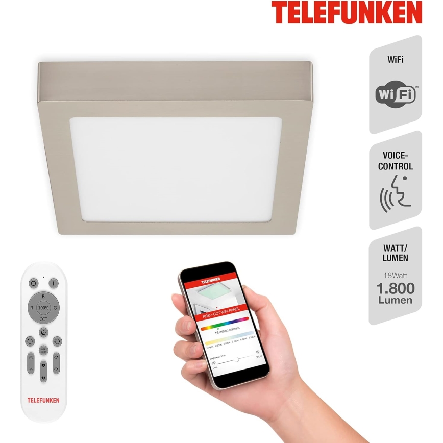 Telefunken 309602TF - Plafón LED RGBW regulable LED/18W/230V 2700-6500K Wi-Fi Tuya