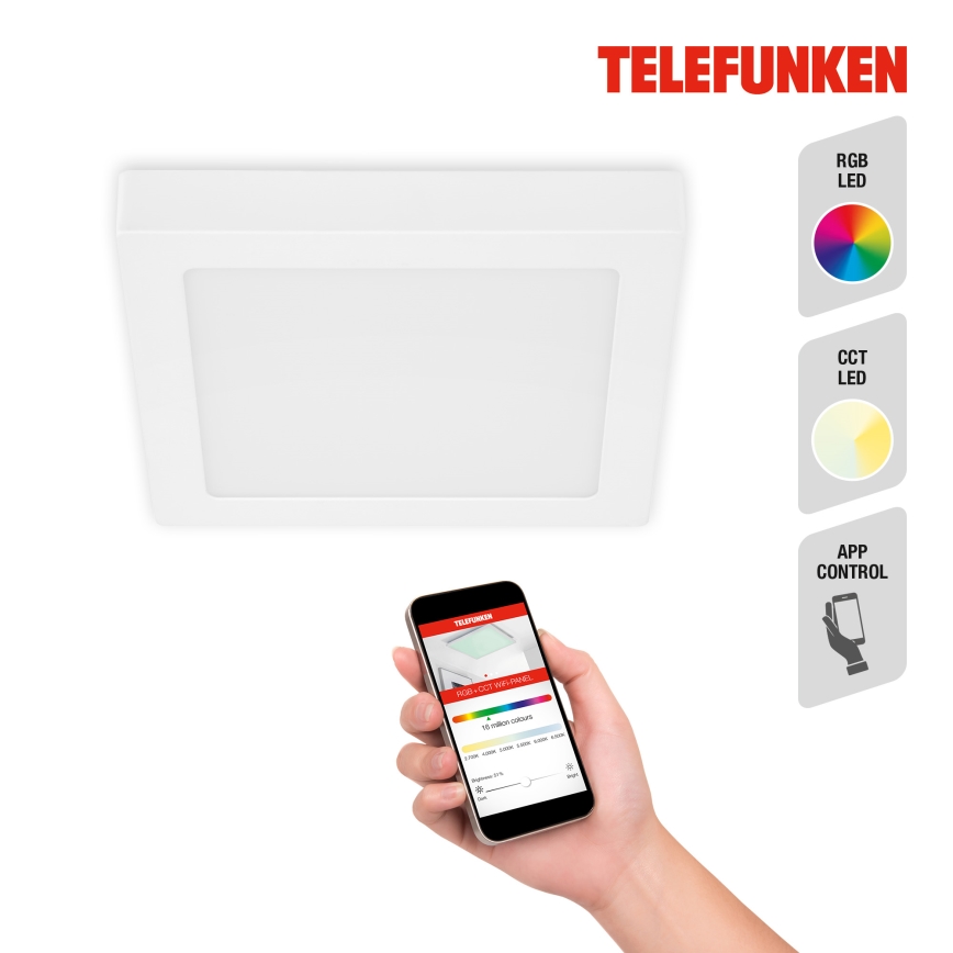Telefunken 309606TF - Plafón LED RGBW regulable LED/18W/230V 2700-6500K Wi-Fi Tuya
