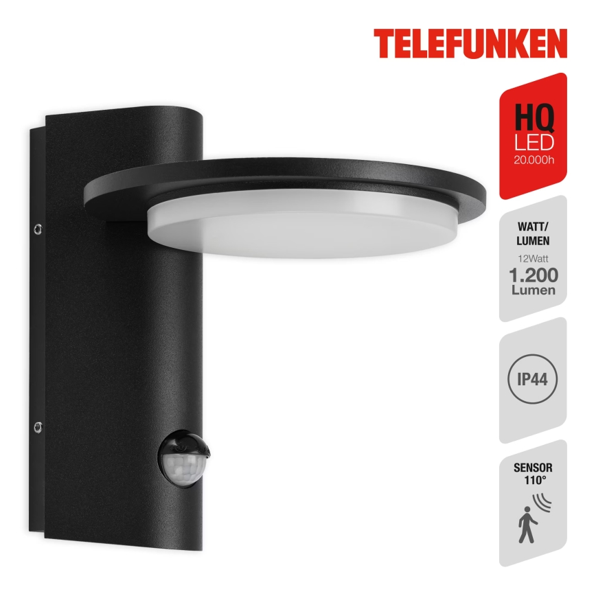 Telefunken 312505TF - Aplique LED de exterior con sensor LED/10W/230V IP44 negro