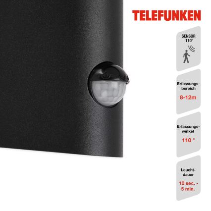 Telefunken 312505TF - Aplique LED de exterior con sensor LED/10W/230V IP44 negro