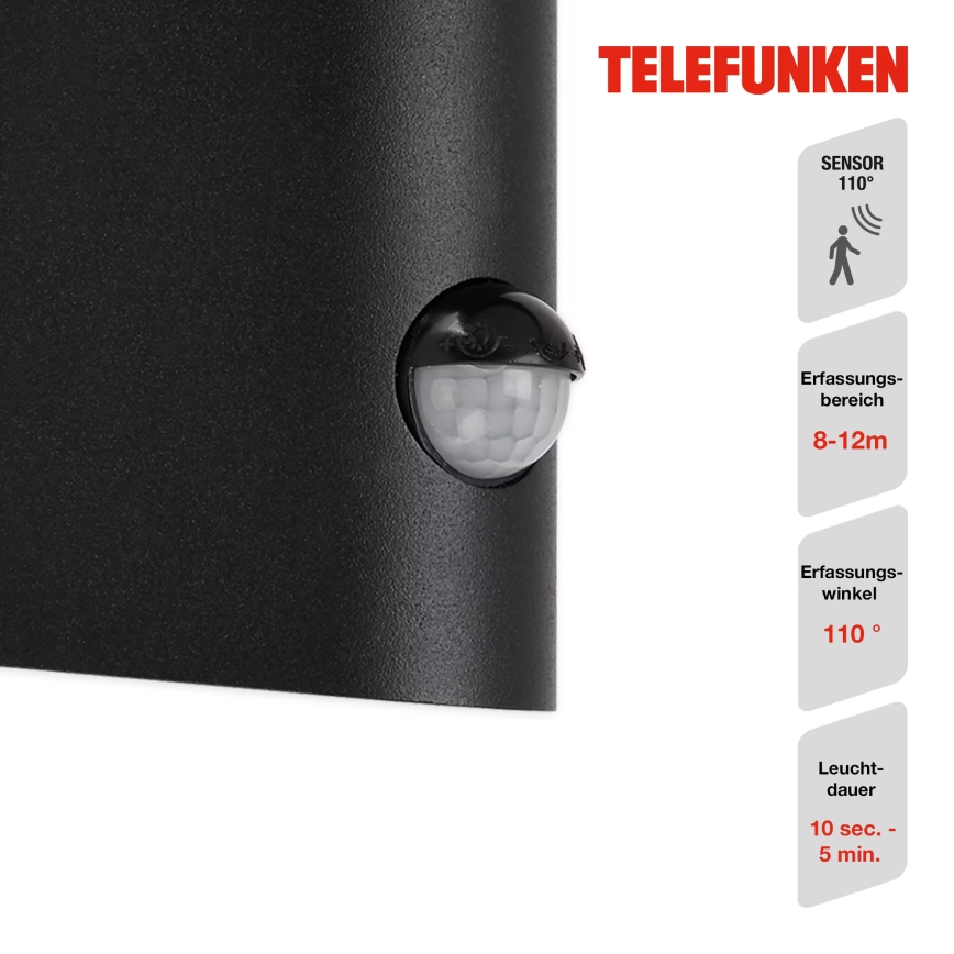 Telefunken 312505TF - Aplique LED de exterior con sensor LED/10W/230V IP44 negro