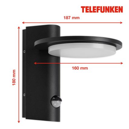 Telefunken 312505TF - Aplique LED de exterior con sensor LED/10W/230V IP44 negro