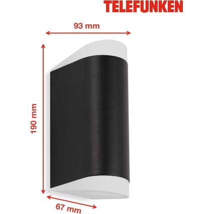 Telefunken 314905TF - Aplique LED para exterior 2xGU10/5W/230V IP44 negro