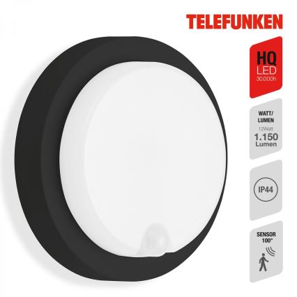 Telefunken 315305TF - Aplique LED de exterior con sensor LED/12W/230V IP44 negro