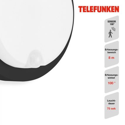 Telefunken 315305TF - Aplique LED de exterior con sensor LED/12W/230V IP44 negro