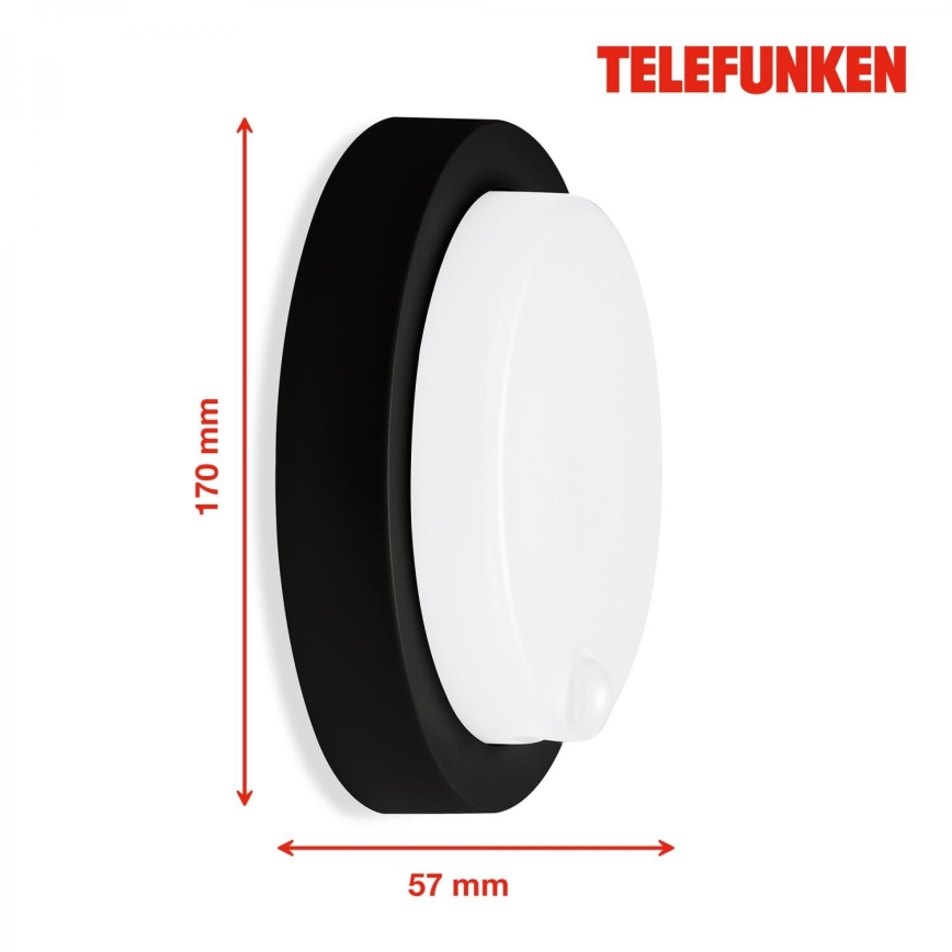 Telefunken 315305TF - Aplique LED de exterior con sensor LED/12W/230V IP44 negro