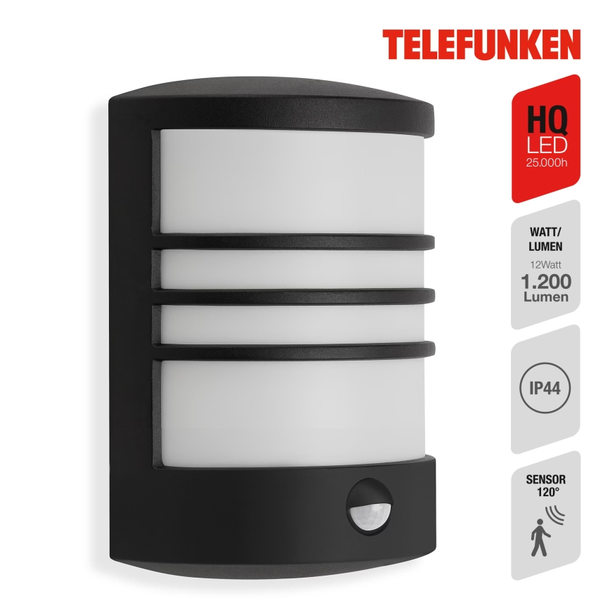 Telefunken 315505TF - Aplique LED de exterior con sensor LED/12W/230V IP44