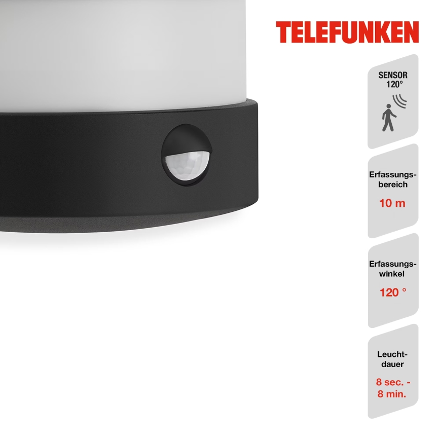 Telefunken 315505TF - Aplique LED de exterior con sensor LED/12W/230V IP44