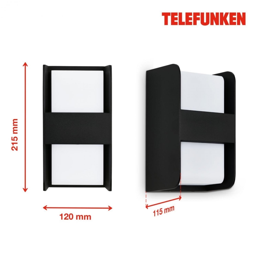 Telefunken 321005TF - Aplique de exterior 1xE27/12W/230V IP44 negro