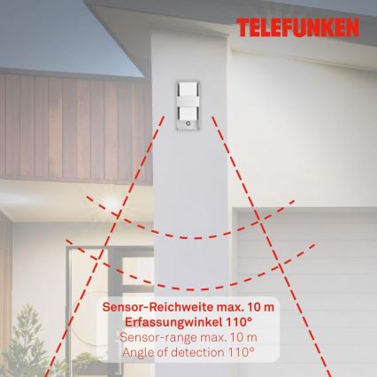 Telefunken 321104TF - Aplique para exterior con sensor 1xE27/12W/230V IP44 blanco