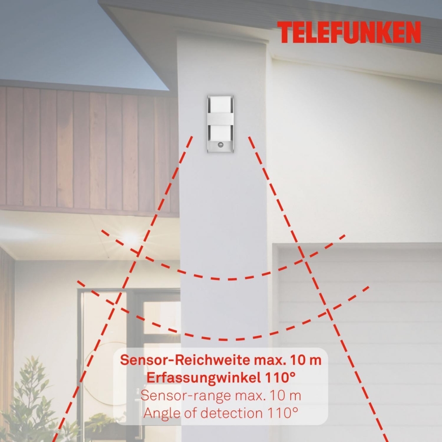 Telefunken 321104TF - Aplique para exterior con sensor 1xE27/12W/230V IP44 blanco