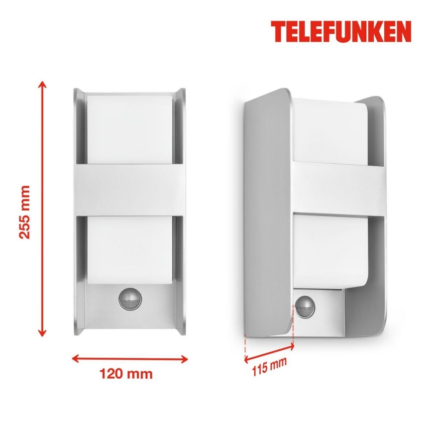 Telefunken 321104TF - Aplique para exterior con sensor 1xE27/12W/230V IP44 blanco