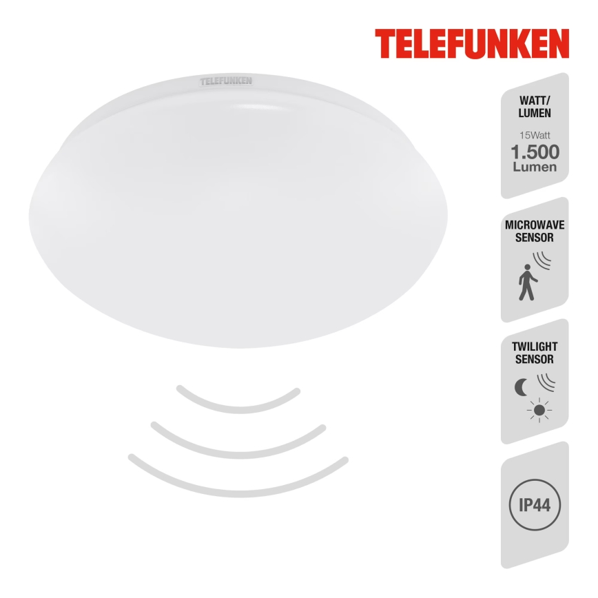 Telefunken 602006TF - Plafón LED de baño con sensor LED/15W/230V IP44 4000K