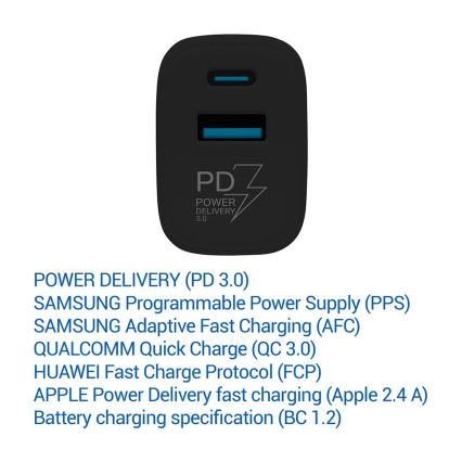 TESLA Electronics - Adaptador para cargador rápido Power Delivery 25W negro