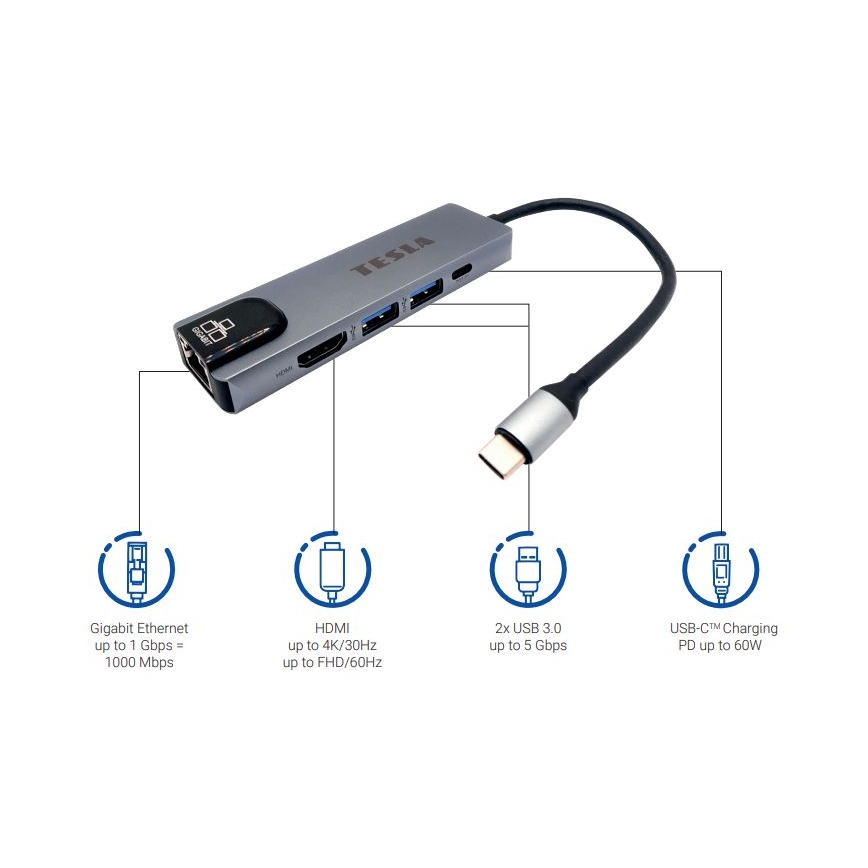 TESLA Electronics - Multifuncional USB hub 5en1