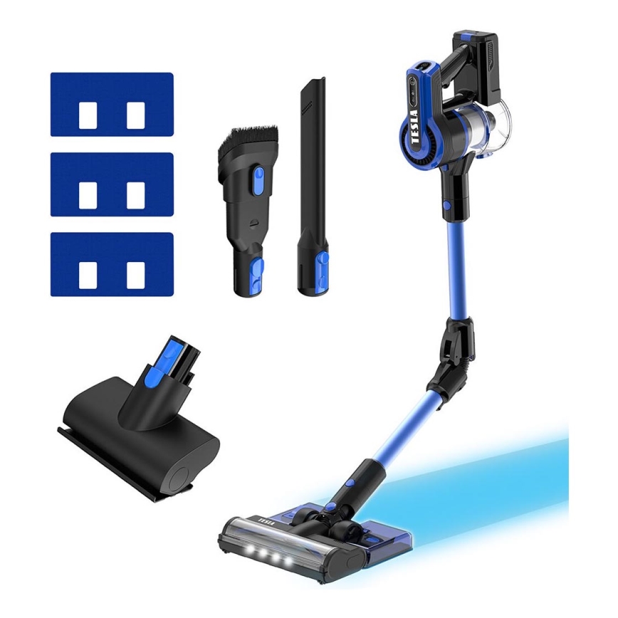 TESLA Electronics PureStar - Aspiradora escoba inalámbrica flexible 3en1 300W/2200 mAh negro/azul