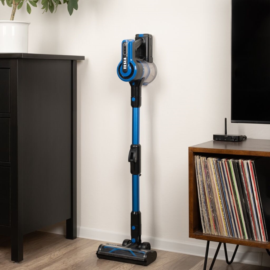TESLA Electronics PureStar - Aspiradora escoba inalámbrica flexible 3en1 300W/2200 mAh negro/azul