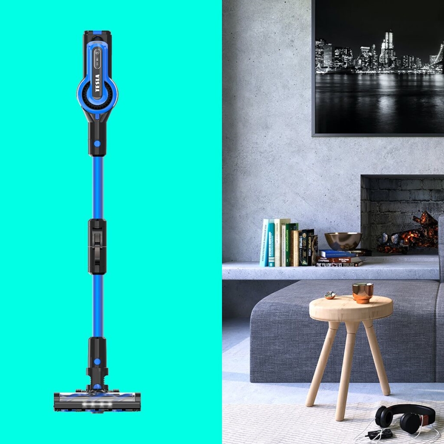 TESLA Electronics PureStar - Aspiradora escoba inalámbrica flexible 3en1 300W/2200 mAh negro/azul