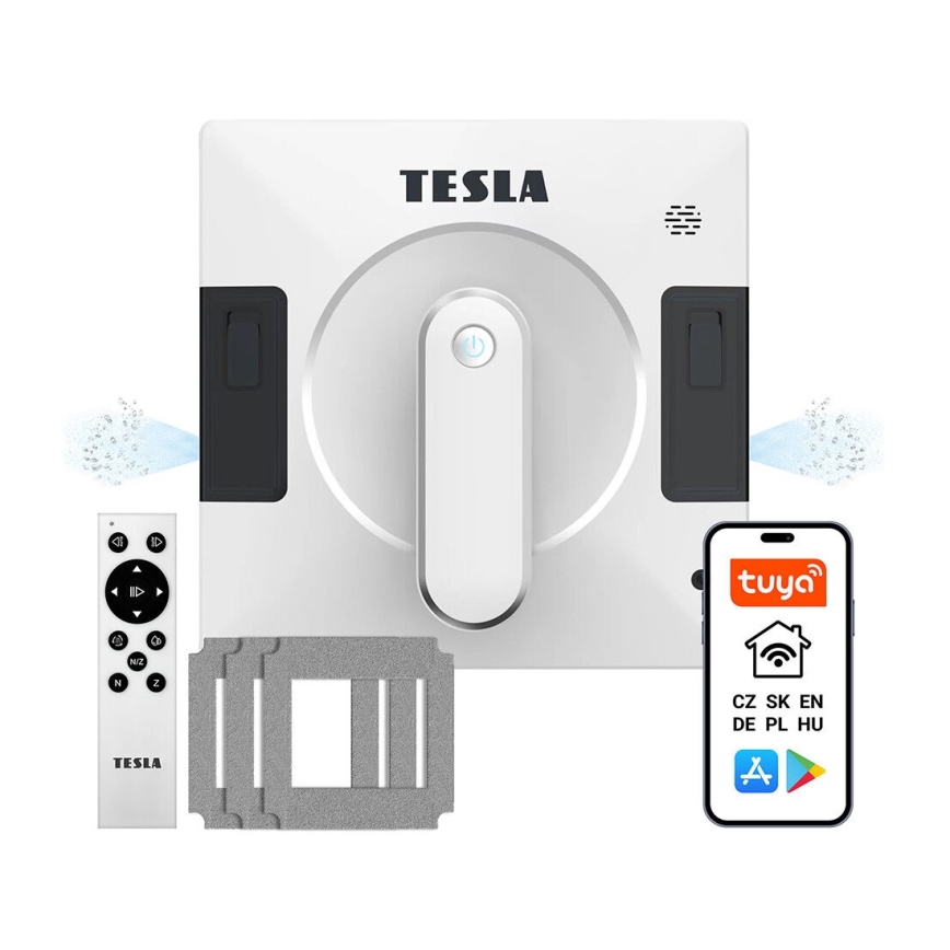 TESLA Electronics RoboStar - Limpiacristales inteligente con doble pulverizador de agua 72W/230V/500 mAh Wi-Fi + control remoto