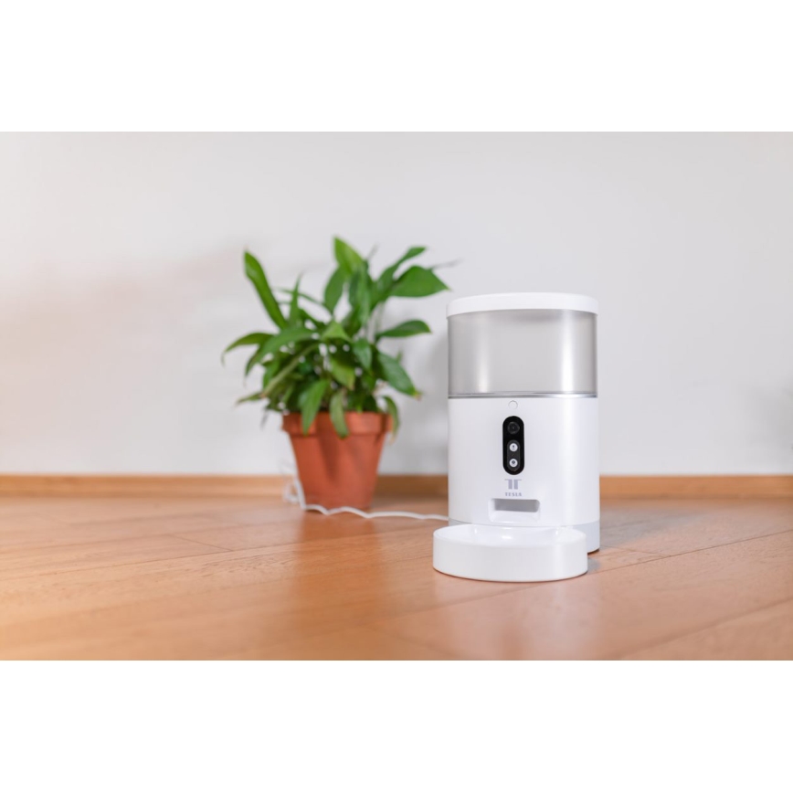TESLA Inteligente - Alimentador automático inteligente con cámara para mascotas 4 l 5V/3xLR20 Wi-Fi
