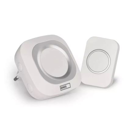 Timbre inalámbrico con enchufe integrado 230V + 1xCR2032 IP44 blanco