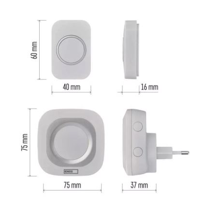 Timbre inalámbrico con enchufe integrado 230V + 1xCR2032 IP44 blanco