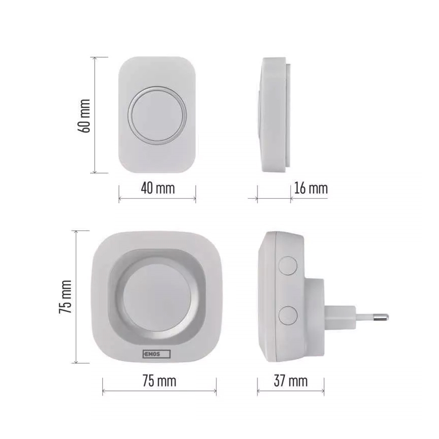 Timbre inalámbrico con enchufe integrado 230V + 1xCR2032 IP44 blanco