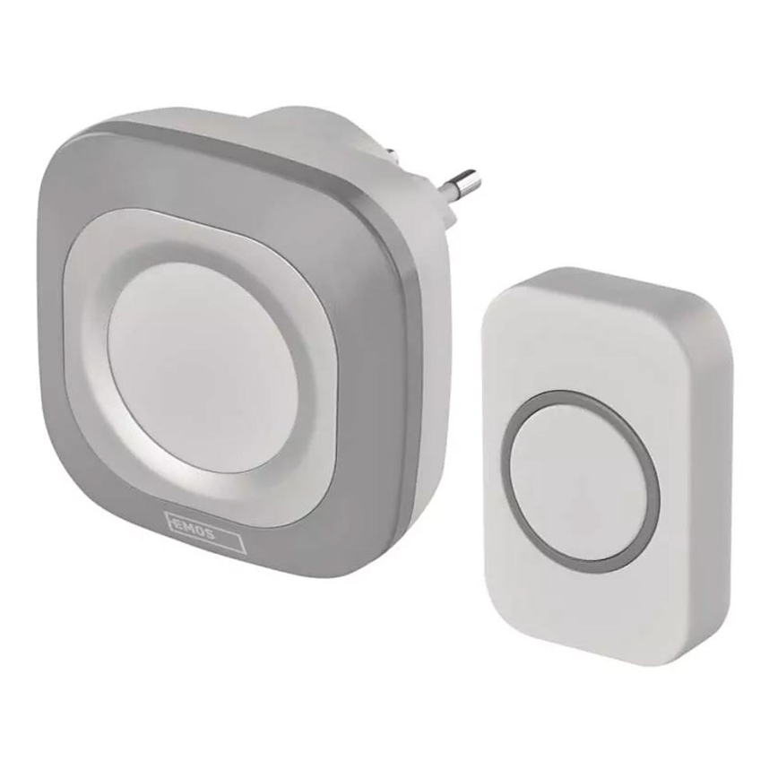 Timbre inalámbrico con enchufe integrado 230V + 1xCR2032 IP44 gris