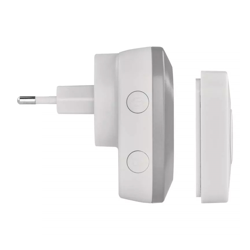 Timbre inalámbrico con enchufe integrado 230V + 1xCR2032 IP44 gris