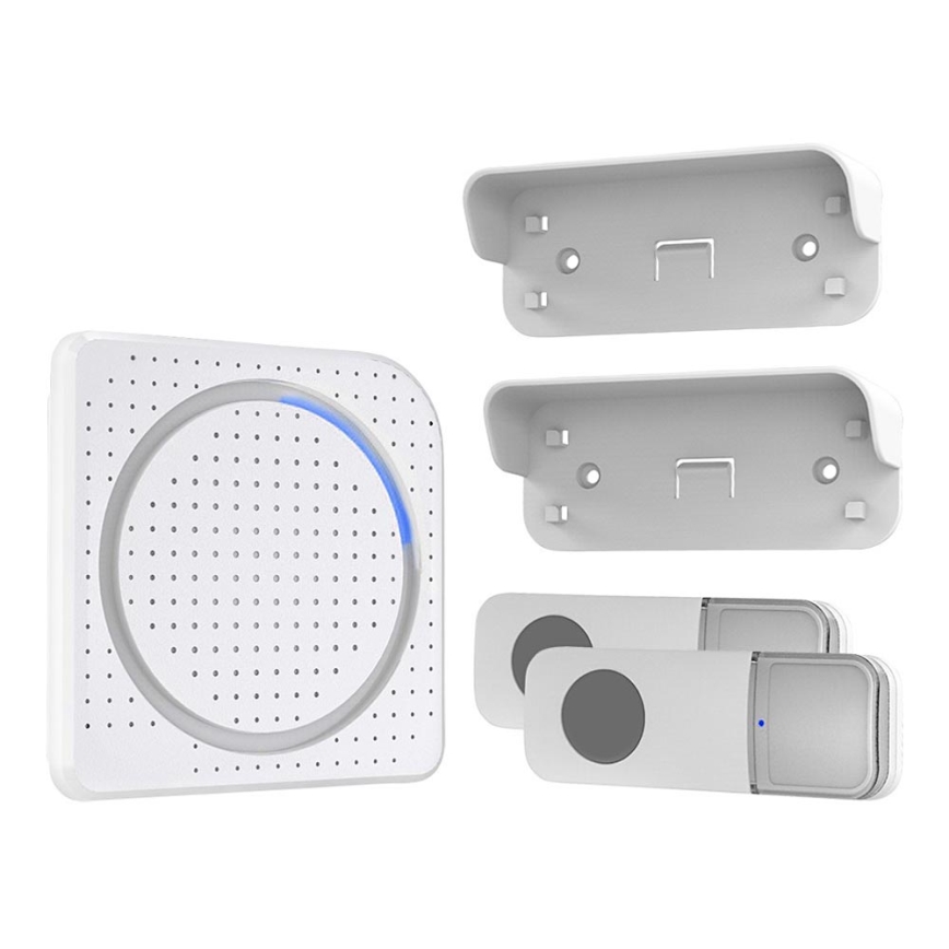 Timbre inalámbrico con enchufe integrado 230V + 2x botón IP56 blanco