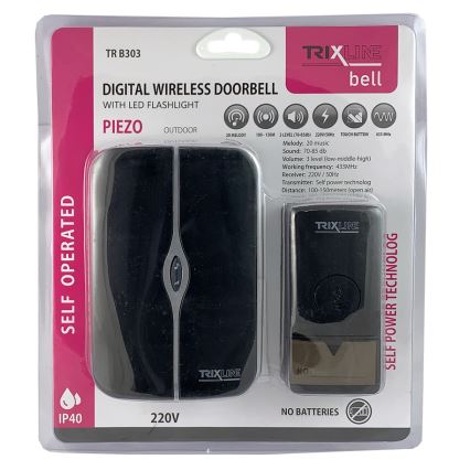 Timbre inalámbrico con enchufe integrado PIEZO BELL 230V IP40 negro