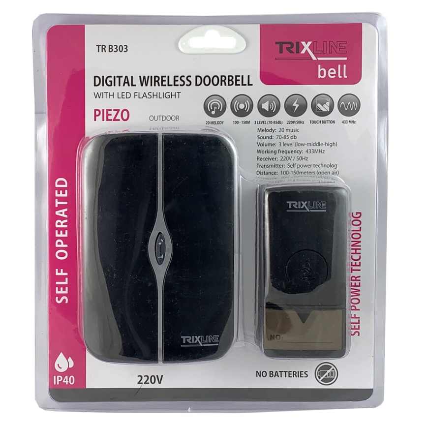 Timbre inalámbrico con enchufe integrado PIEZO BELL 230V IP40 negro