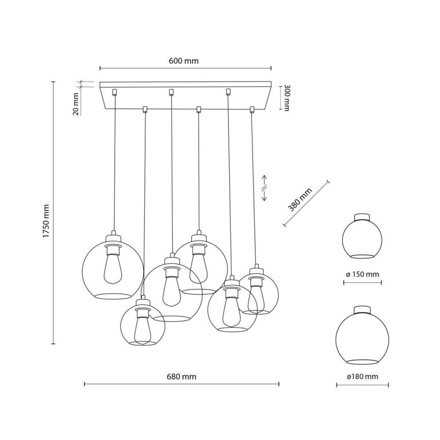 TK Lighting 2164 - Lámpara colgante CUBUS 6xE27/60W/230V