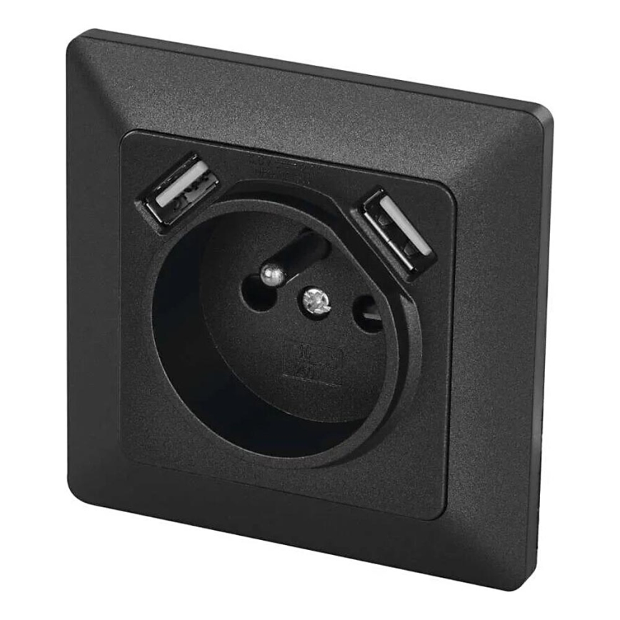 Toma de corriente doméstica con USB 250V/16A antracita