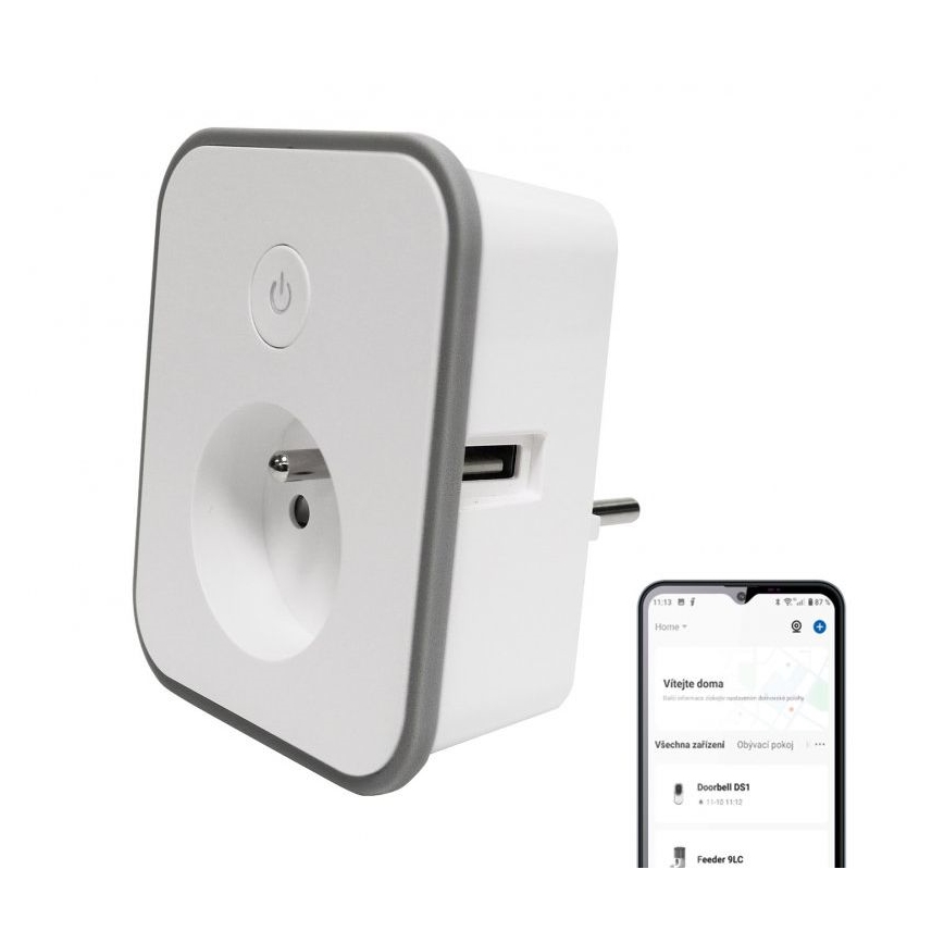 Toma inteligente con medición del consumo 3680W/230V + 2xUSB/12W/5V Wi-Fi